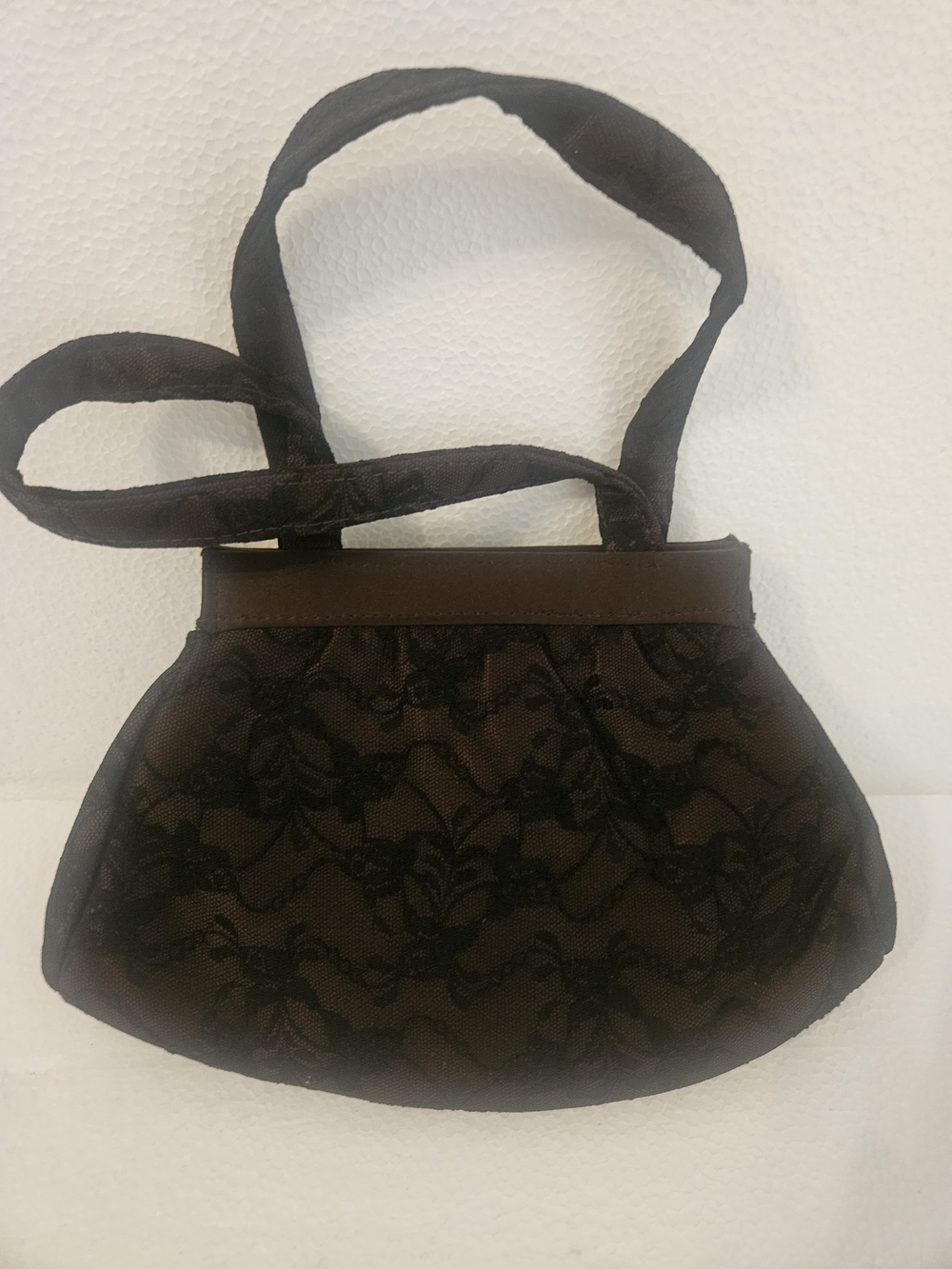 Brown Lace Overlay Evening Wristlet Bag